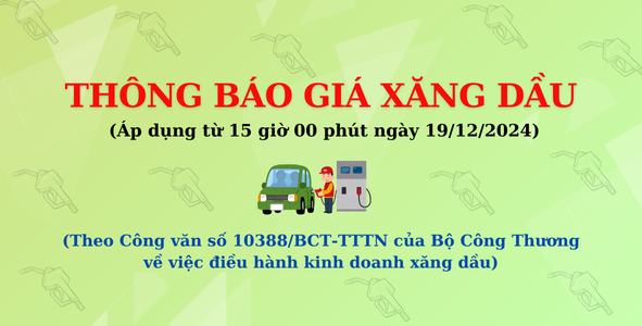 Giá xăng dầu áp dụng từ 15 giờ 00 phút ngày 19 tháng 12 năm 2024