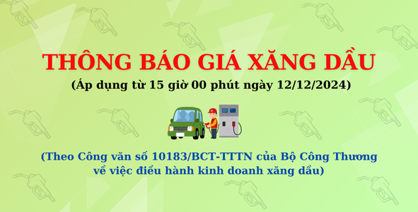 Giá xăng dầu áp dụng từ 15 giờ 00 phút ngày 12 tháng 12 năm 2024